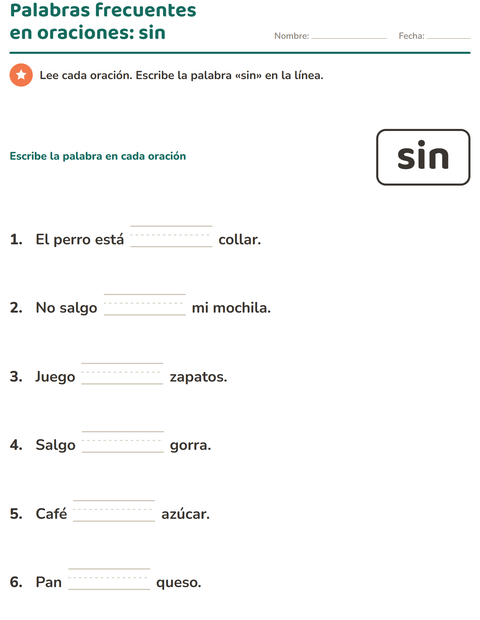 Vista previa de la hoja de Palabras de uso frecuente para jardín infantil