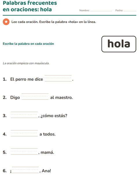 Vista previa de la hoja de Palabras de uso frecuente para jardín infantil