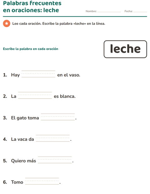 Vista previa de la hoja de Palabras de uso frecuente para jardín infantil