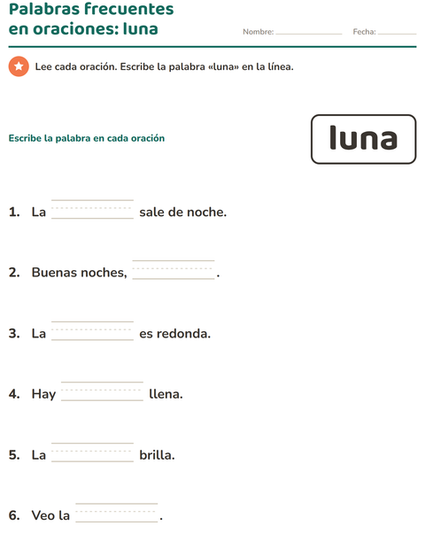 Vista previa de la hoja de Palabras de uso frecuente para jardín infantil