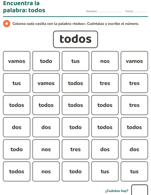 Vista previa de la hoja de Palabras de uso frecuente para jardín infantil