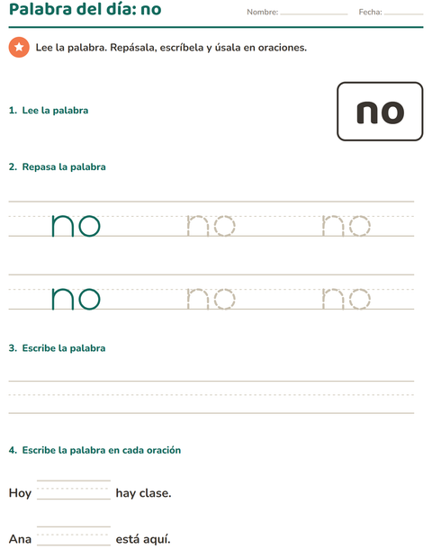 Vista previa de la hoja de Palabras de uso frecuente para jardín infantil