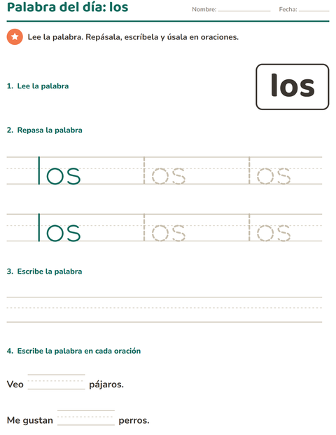 Vista previa de la hoja de Palabras de uso frecuente para jardín infantil