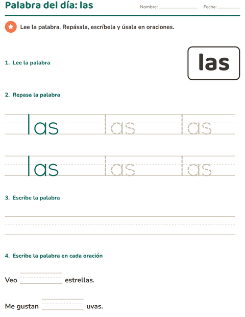 Vista previa de la hoja de Palabras de uso frecuente para jardín infantil