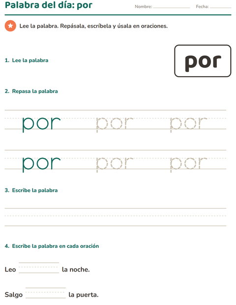 Vista previa de la hoja de Palabras de uso frecuente para jardín infantil