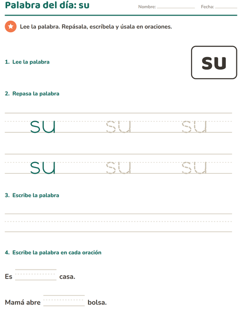 Vista previa de la hoja de Palabras de uso frecuente para jardín infantil