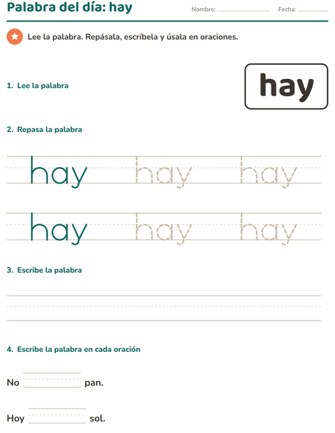 Vista previa de la hoja de Palabras de uso frecuente para jardín infantil