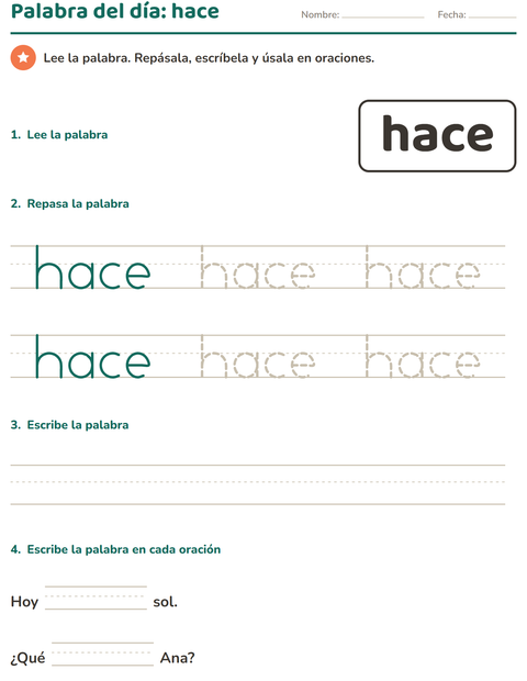 Vista previa de la hoja de Palabras de uso frecuente para jardín infantil