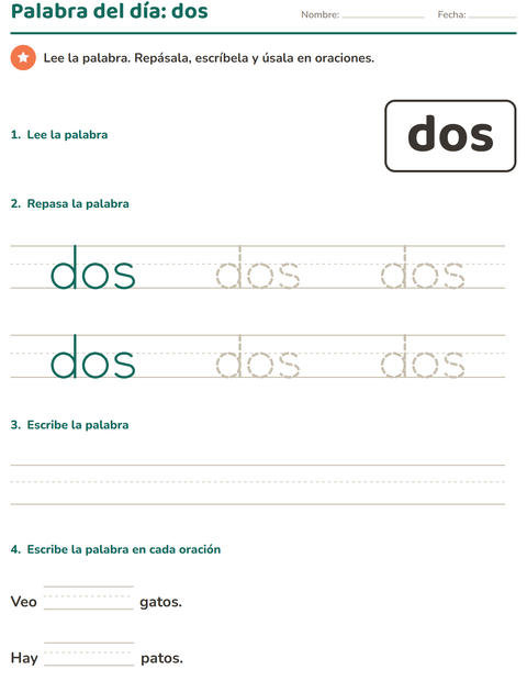 Vista previa de la hoja de Palabras de uso frecuente para jardín infantil