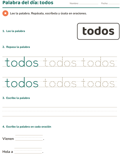 Vista previa de la hoja de Palabras de uso frecuente para jardín infantil