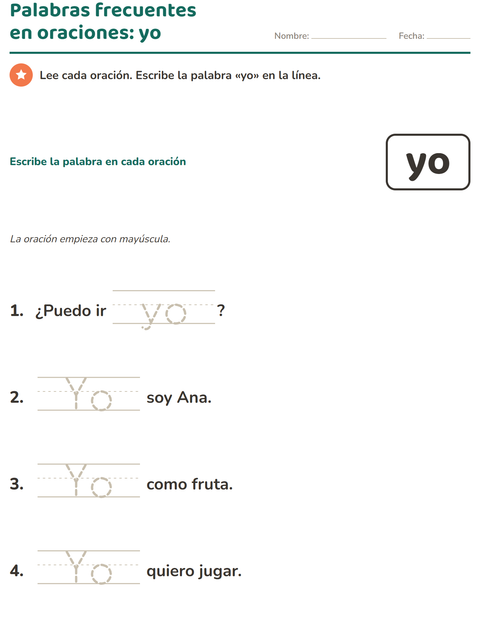 Vista previa de la hoja de Palabras de uso frecuente para jardín infantil