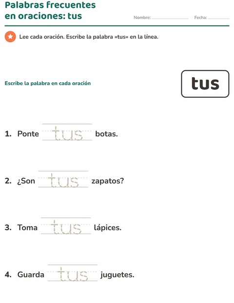 Vista previa de la hoja de Palabras de uso frecuente para jardín infantil