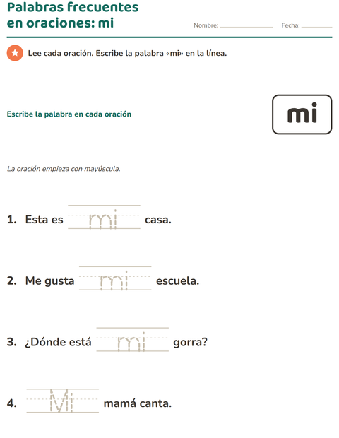 Vista previa de la hoja de Palabras de uso frecuente para jardín infantil