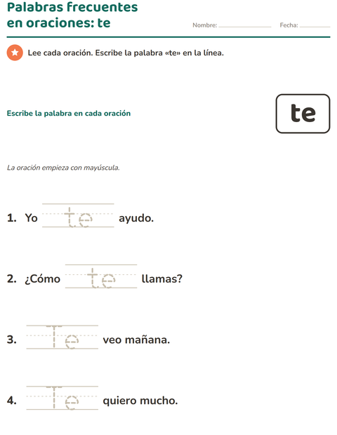 Vista previa de la hoja de Palabras de uso frecuente para jardín infantil