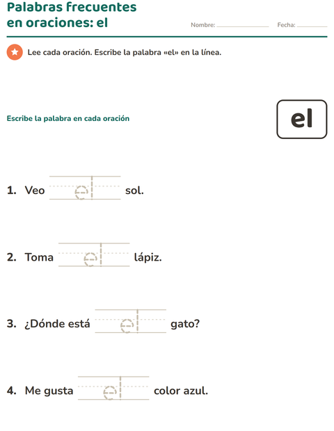 Vista previa de la hoja de Palabras de uso frecuente para jardín infantil