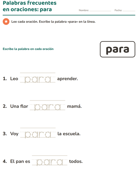 Vista previa de la hoja de Palabras de uso frecuente para jardín infantil