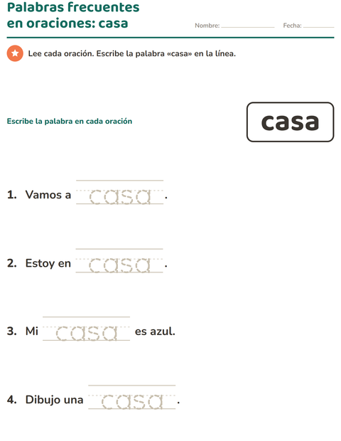 Vista previa de la hoja de Palabras de uso frecuente para jardín infantil