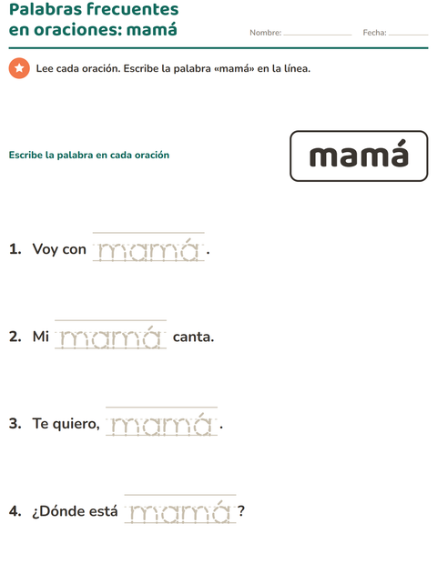 Vista previa de la hoja de Palabras de uso frecuente para jardín infantil
