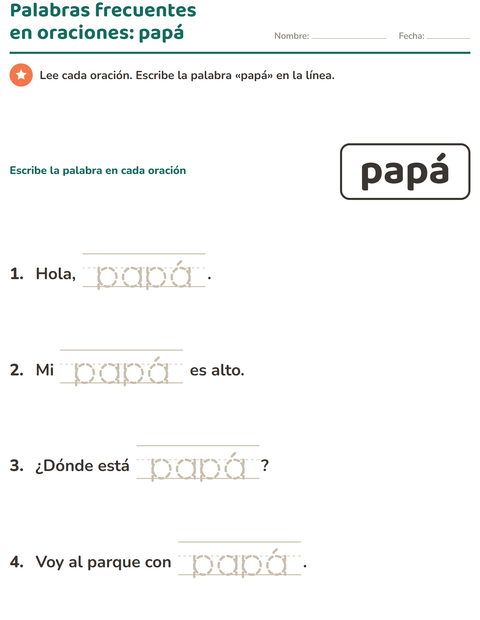 Vista previa de la hoja de Palabras de uso frecuente para jardín infantil