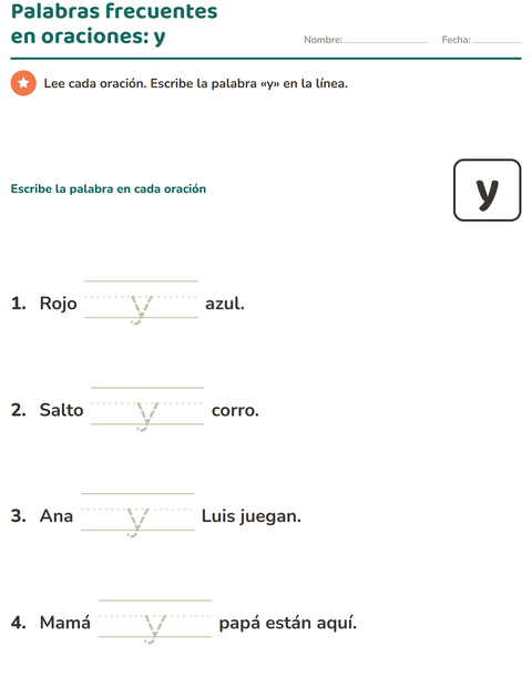 Vista previa de la hoja de Palabras de uso frecuente para jardín infantil