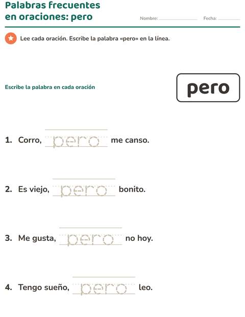 Vista previa de la hoja de Palabras de uso frecuente para jardín infantil