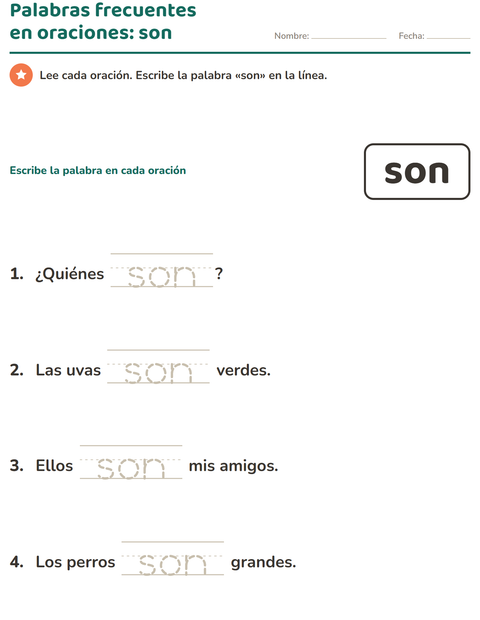 Vista previa de la hoja de Palabras de uso frecuente para jardín infantil