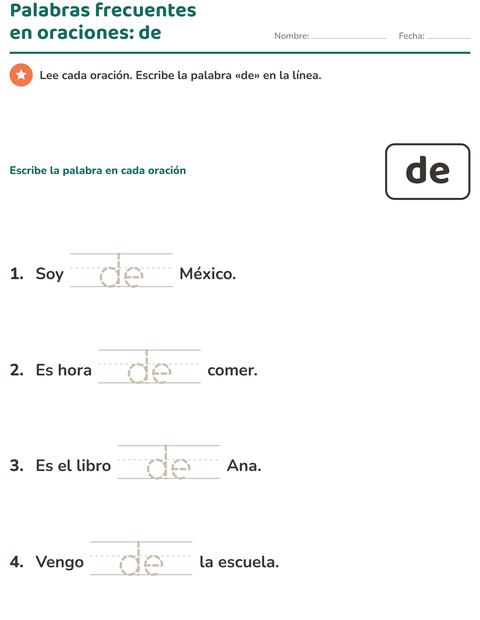 Vista previa de la hoja de Palabras de uso frecuente para jardín infantil