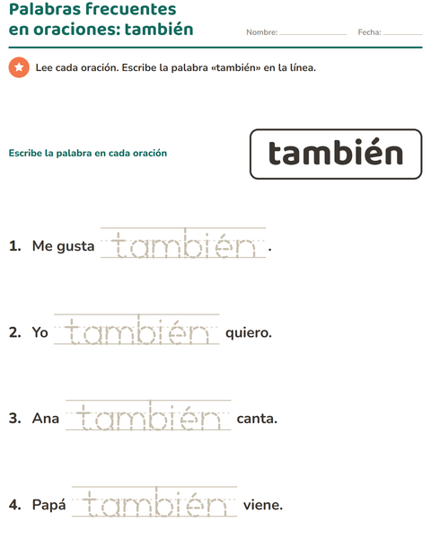 Vista previa de la hoja de Palabras de uso frecuente para jardín infantil