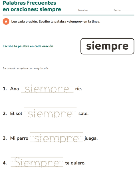 Vista previa de la hoja de Palabras de uso frecuente para jardín infantil