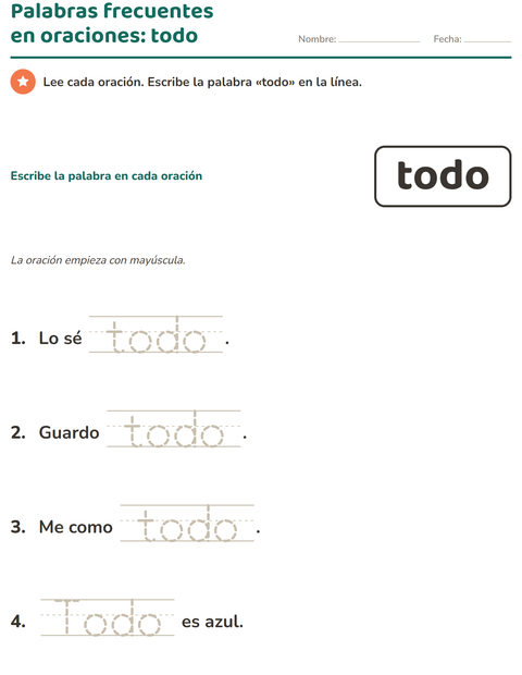Vista previa de la hoja de Palabras de uso frecuente para jardín infantil