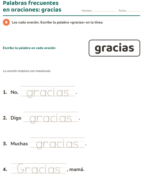 Vista previa de la hoja de Palabras de uso frecuente para jardín infantil