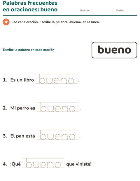 Vista previa de la hoja de Palabras de uso frecuente para jardín infantil