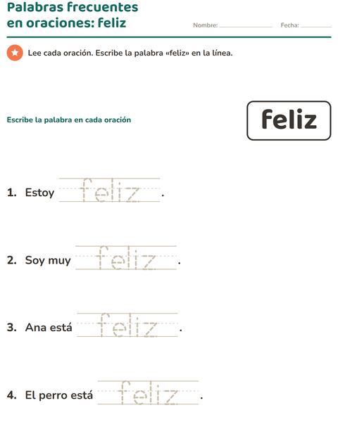 Vista previa de la hoja de Palabras de uso frecuente para jardín infantil