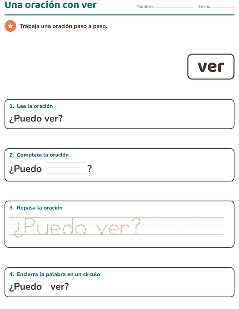 Vista previa de la hoja de Palabras de uso frecuente para jardín infantil