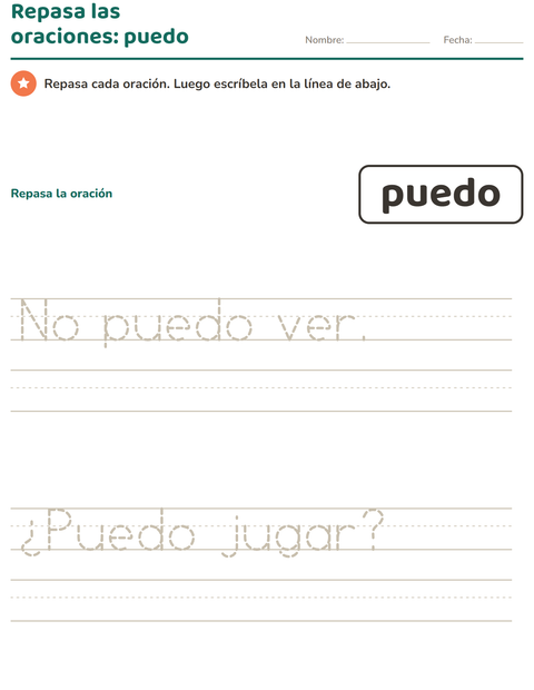 Vista previa de la hoja de Palabras de uso frecuente para jardín infantil