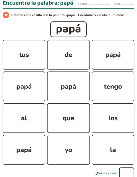 Vista previa de la hoja de Palabras de uso frecuente para jardín infantil