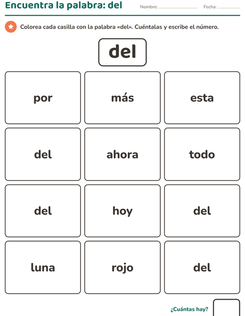 Vista previa de la hoja de Palabras de uso frecuente para jardín infantil