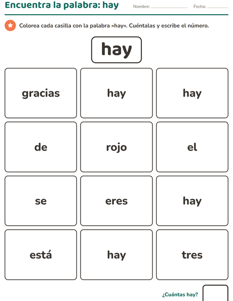Vista previa de la hoja de Palabras de uso frecuente para jardín infantil