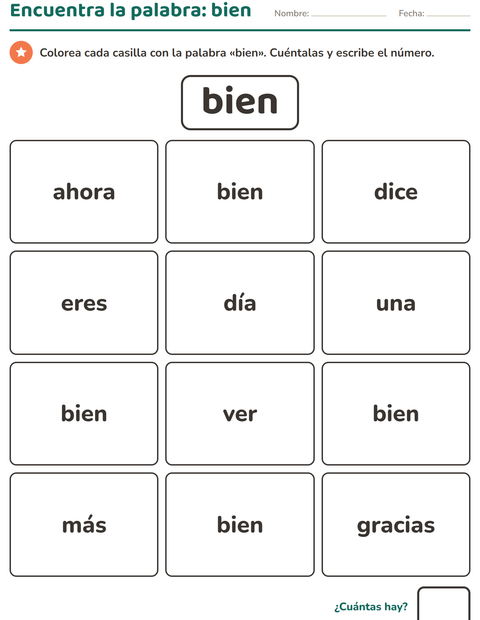 Vista previa de la hoja de Palabras de uso frecuente para jardín infantil