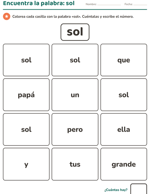 Vista previa de la hoja de Palabras de uso frecuente para jardín infantil