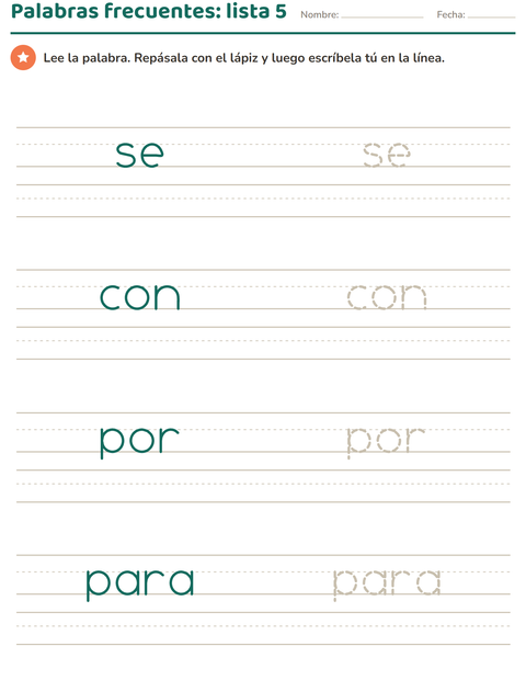 Palabras frecuentes, lista 5: se, con, por y para