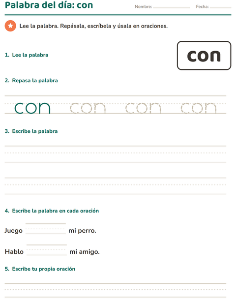 Vista previa de la hoja de Palabras de uso frecuente para jardín infantil