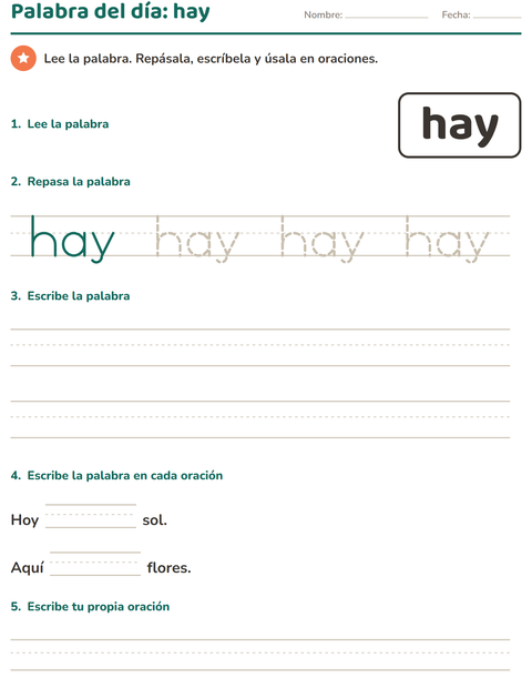 Vista previa de la hoja de Palabras de uso frecuente para jardín infantil