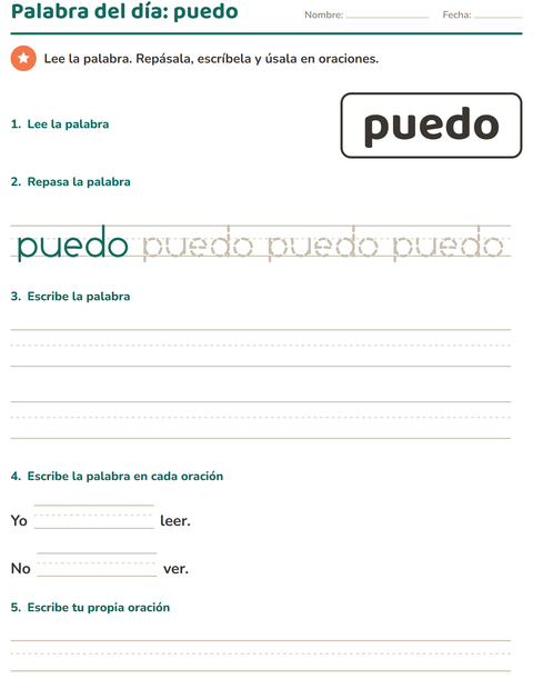 Vista previa de la hoja de Palabras de uso frecuente para jardín infantil