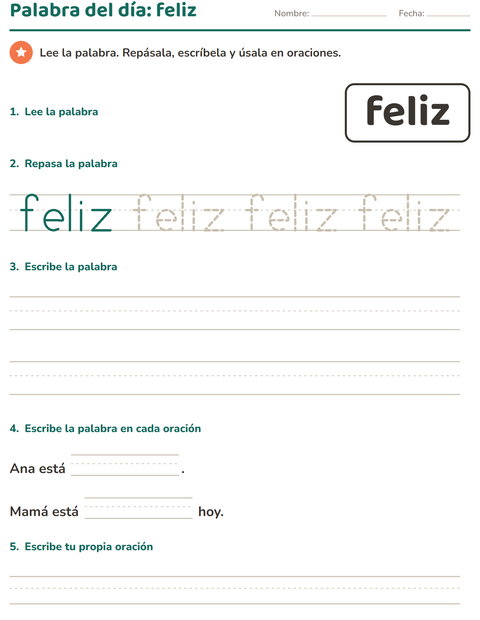 Vista previa de la hoja de Palabras de uso frecuente para jardín infantil