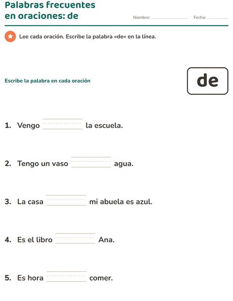 Vista previa de la hoja de Palabras de uso frecuente para jardín infantil