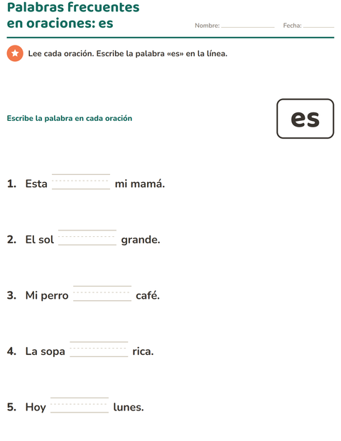 Vista previa de la hoja de Palabras de uso frecuente para jardín infantil