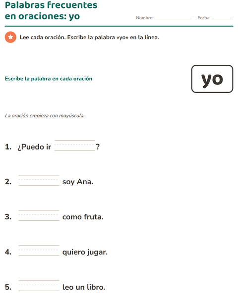 Vista previa de la hoja de Palabras de uso frecuente para jardín infantil