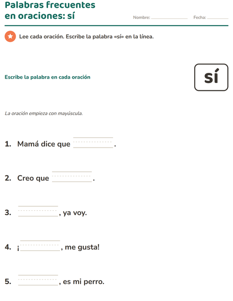 Vista previa de la hoja de Palabras de uso frecuente para jardín infantil
