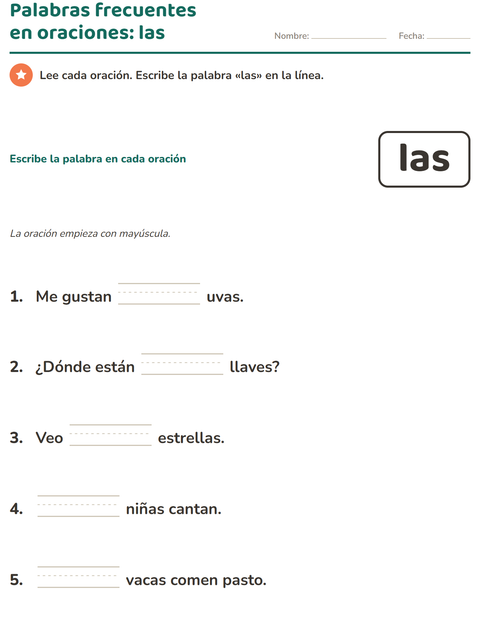 Vista previa de la hoja de Palabras de uso frecuente para jardín infantil